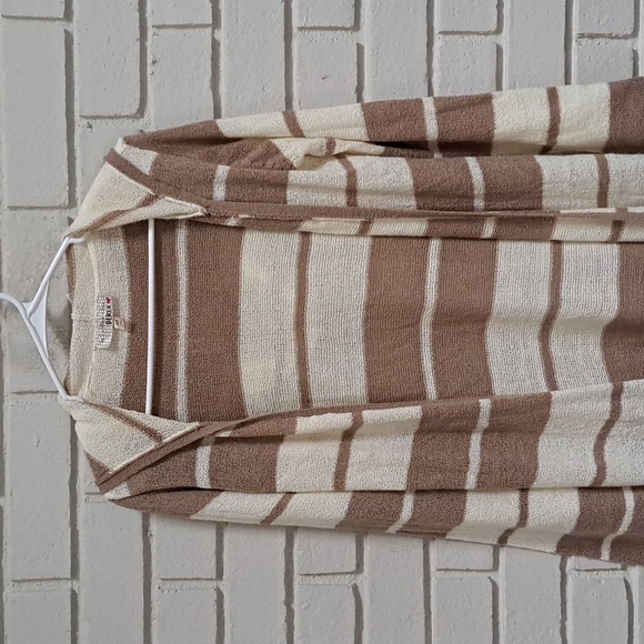 I'm In Love With Derek Tan/Cream Color-Block Hooded Open  Cardigan. Size Medium - Picture 2 of 8